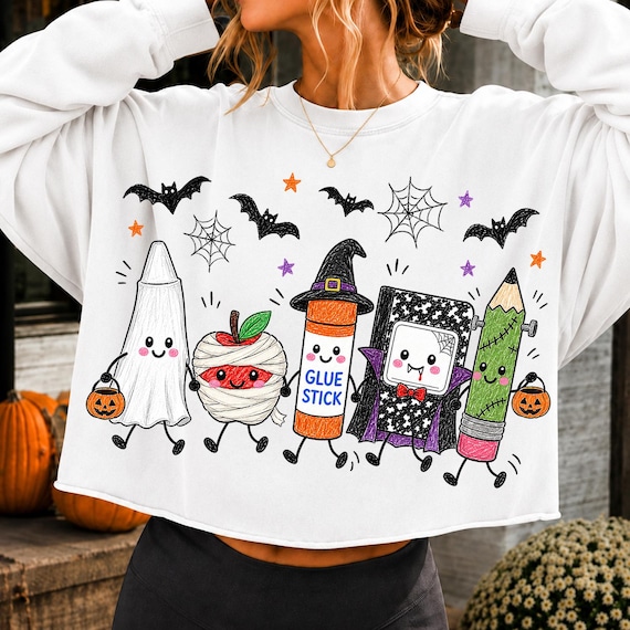 Halloween Teacher PNG, Halloween School Doodles Png, Cute Spooky Teacher PNG, Teacher Halloween Ghost Png, Halloween School Pumpkin Png