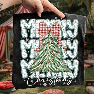 Coquette blommig god jul png, preppy julrosett png, rutig röd pläd png, julgran, konstglitter, Coquette rosett png bild 5