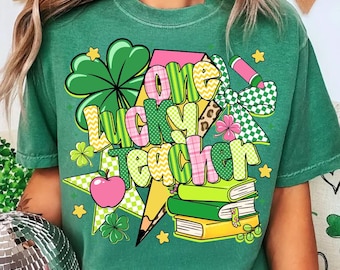 Retro Teacher St Patrick's Day Coquette Png, St Patricks day png, Four Leaf Clover png, Teacher St Patrick, Lucky Teacher Appreciation Gift