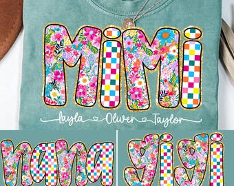Glitter Nana Gigi Mimi Blumenbündel Png, Muttertag Png, Preppy Gigi, rosa Mimi mit Kindernamen Png, Mama-Leben Png, Mama Design