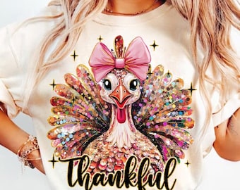 Kleurrijke glittercoquette Turkije png, glitter Turkije Thanksgiving png, dankbaar png, roze coquette Bow herfst png, handgetekende, penseelstreek