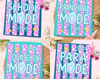 Striped Floral Para/Couselor/Principal/School Mode Off Png, Last Day Of School Png, Class Dismissed Sublimation Design, Teacher Summer Png