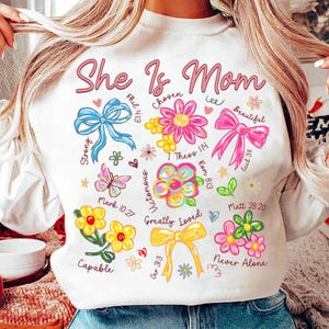 She is Mom Coquette Png, Christian Mama Png, Boho Floral Mama Png, Mom Png, Mother’s Day Gift Png, Wildflower Mama Png, Bible Verses Png