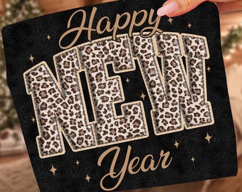 Frohes Neues Jahr 2026 Png, trendiges Silvester Png, Schwarz Und Gold Pailletten Glitzer Png, Faux Leopard Neujahr Shirt Design, Hallo 2026 Png