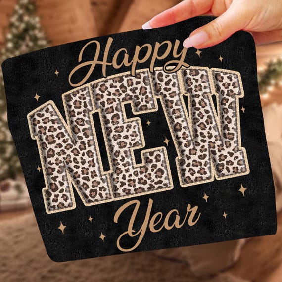 Happy New Year 2026 Png, Trendy New Years Eve Png, Black And Gold Sequins Glitter Png, Faux Leopard New Year Shirt Design, Hello 2026 Png