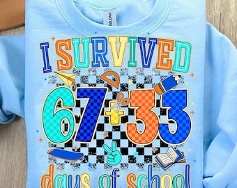 Checkered 100 Days Of School PNG, 100th Day of School Png, Funny 6 7 School Png, I Survived 100 Days of School Png, School Boy Png