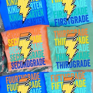 Retro Back to School Boys PNG Bundle, Kindergarten Kid Design, Lightning Bolt Pencil PNG, Pre-K to Fourth Grade Png, School Boy Checkered