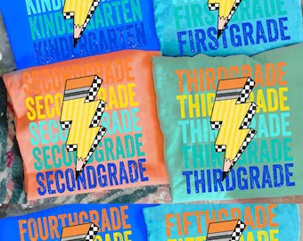 Retro Back to School Boys PNG Bundle, Kindergarten Kid Design, Lightning Bolt Pencil PNG, Pre-K to Fourth Grade Png, School Boy Checkered