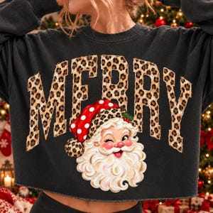 Retro God Jul-prickar png, Preppy Jultomten png, Leopardjul png, Högtid png, Julsublimering, Estetik, Preppy