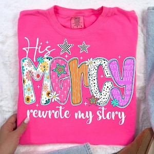 His Mercy rewrote my story Preppy Png, Christian women Png, Preppy Everyday Jesus Floral png, Bible verse png, Jesus sublimation, Checkered