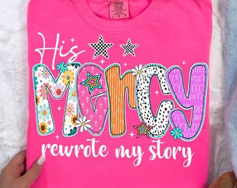 Su Misericordia reescribió mi historia Preppy Png, Mujeres cristianas Png, Preppy Everyday Jesus Floral png, Versículo bíblico png, Sublimación de Jesús, A cuadros