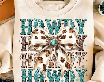 Western Coquette Howdy PNG, Turquoise Cowhide, Western Mama Design, Western Sublimation Shirt Design, Cowgirl Png, Western coquette bow png