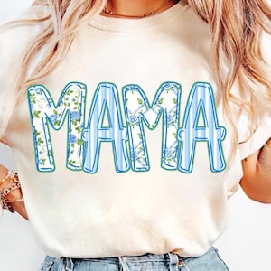 Mamá Floral png, Floral Azul, Rayas, Mamá Flor Png, Mamá Preppy Png, Mamá Retro Flor png, Día de la Madre png, Letras a Mano, Día de la Madre