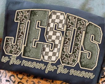 Jesus is the reason Camo Png, Coquette Camo Christmas Tree PNG, Christmas Jesus Camo png, Trendy png, Girly Xmas, Hand Drawn Camo Checkered