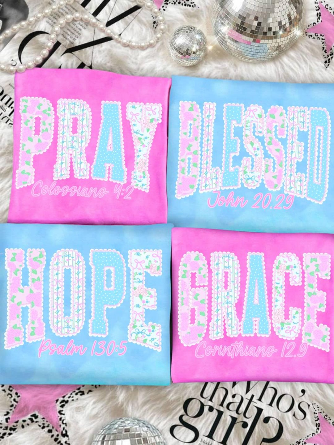 Retro Bible Coquette Floral Glitter Png Bundle, Pray Grace Blessed Hope ...