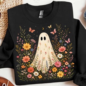 Wildflowers Ghost PNG, Spooky Season PNG, Ghost Lover Design, Spooky Floral Ghost, Botanical Ghost, Preppy Fall PNG, Halloween Ghost image 2