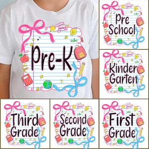 Preppy Back to School Bundle PNG, Coquette Teacher First Day of School Shirt Design, Girly Checkered Sublimation, Pre-k 1st/2nd/3rd Grade