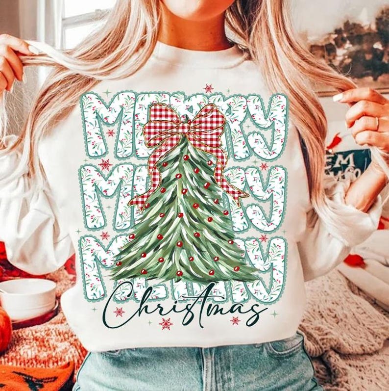 Coquette blommig god jul png, preppy julrosett png, rutig röd pläd png, julgran, konstglitter, Coquette rosett png bild 4