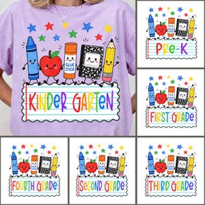 Preppy Back To School Png Bundle ,Cute School Supplies PNG Bundle, 1st Day of School Png, Pre-K to 4th Grade Png, School Boy/Girl, Colorful image 6