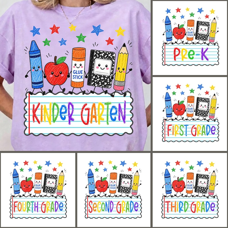 Preppy Back To School Png Bundle ,Cute School Supplies PNG Bundle, 1st Day of School Png, Pre-K to 4th Grade Png, School Boy/Girl, Colorful image 6