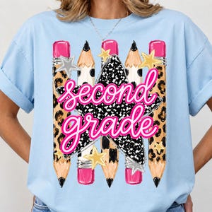 Preppy Back To School Pencil Png Bundle, Leopard Checkered Teacher PNG, Pre-K To Fourth Grade Design, School Girl Png, First Day Of School image 4