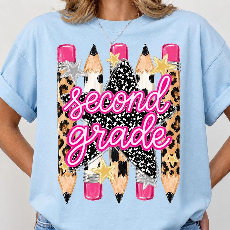 Preppy Back To School Pencil Png Bundle, Leopard Checkered Teacher PNG, Pre-K To Fourth Grade Design, School Girl Png, First Day Of School image 4