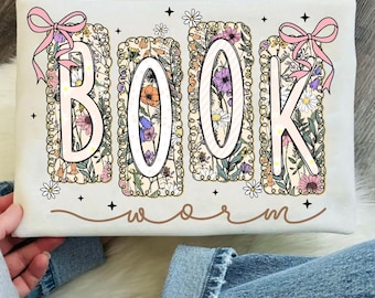 Boho Wildblumen Bücherwurm Png, Bücherwurm Png, Cottagecore Buchliebhaber Png, Blumen Buch Png, gemütlicher Leser Png, Leselehrer Png, Buchclub Geschenk