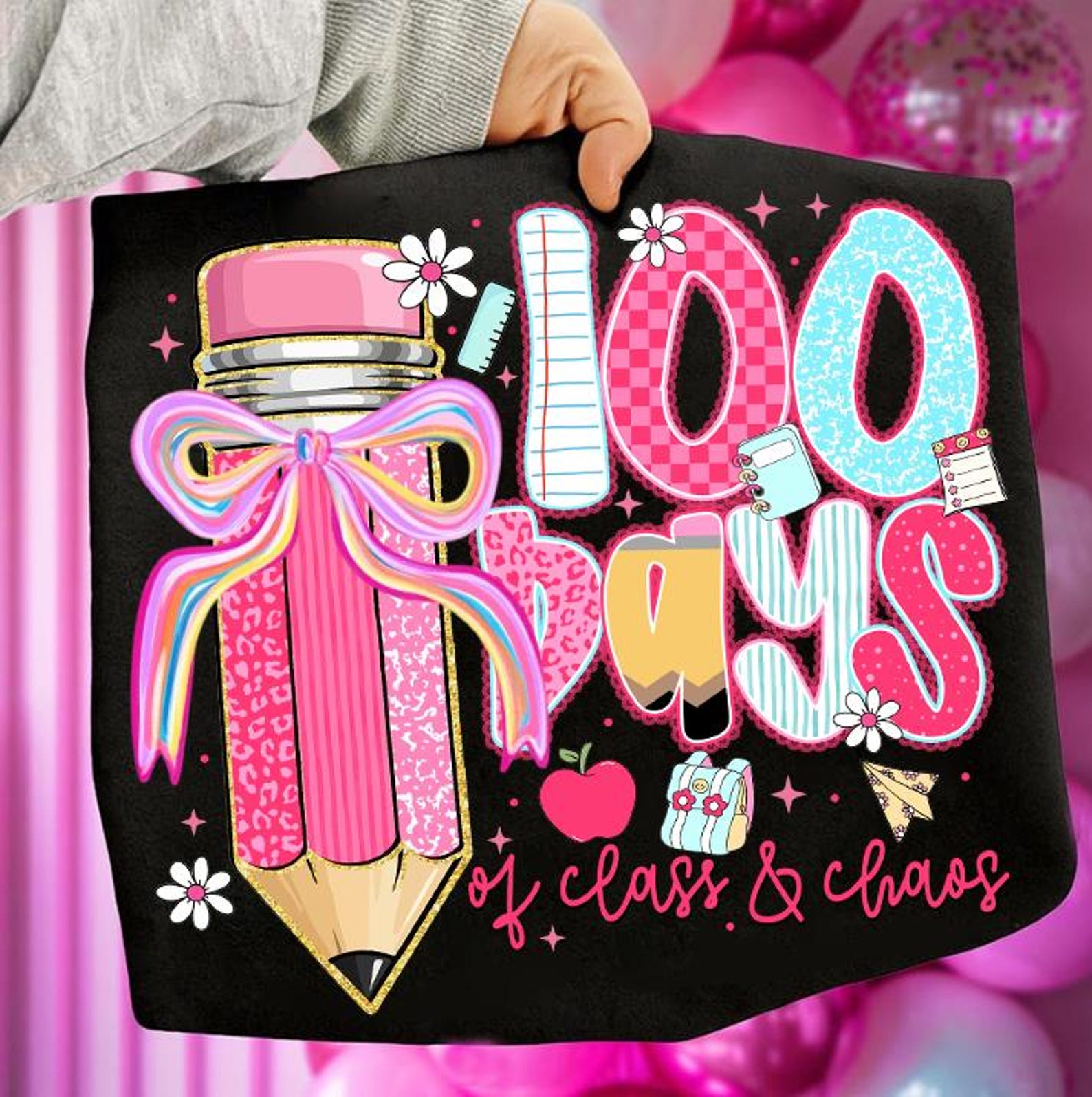 Preppy Class Preppy 100 Days of Class and Chaos PNG, Coquette Teacher Pencil Bow ...