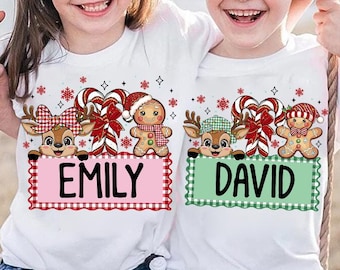Personalized Kids Christmas Png, Boys/Girl Reindeer, Kids Gingerbread PNG, Bow Ball Cap Kids Christmas Design,Candy Cane Design