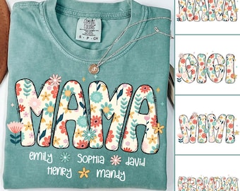 Preppy Mama Floral Glitter Bundle Png, Floral Mama Grandma Nana with kids names Png, Everyday Png, Custom Preppy Mama Png, Mothers Day Png