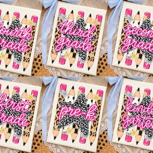 Preppy Back To School Pencil Png Bundle, Leopard Checkered Teacher PNG, Pre-K To Fourth Grade Design, School Girl Png, First Day Of School