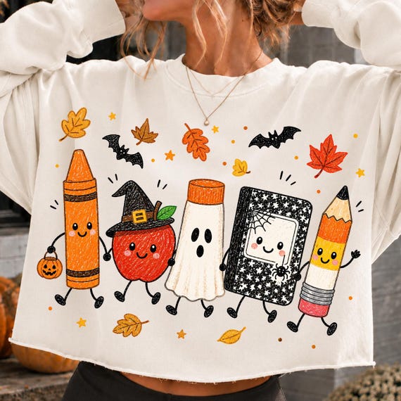 Halloween Teacher PNG, Halloween School Doodles Png, Cute Spooky Teacher PNG, Teacher Halloween Ghost Png, Halloween School Pumpkin Png