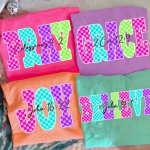Checkered Neon Bible Bundle Png, Grace Pray Believe Joy Design, Checkered Jesus Png, Jesus Christian Sublimation, Bible Verse Design