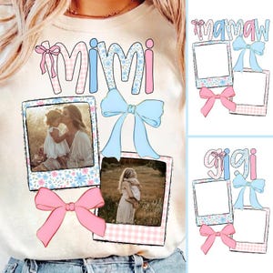 Custom Mimi Mamaw Gigi Kids Photo Coquette Bow Png, Mothers Day Png, Add Photos, Preppy Mom Floral Png, Flowers, Hand drawn, Gift For Mom
