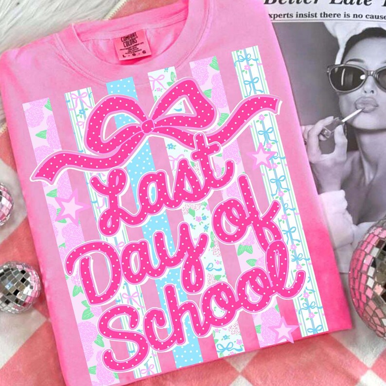 Striped Last Day Of School Coquette Floral PNG Bundle, Trendy Ditsy Floral Teacher Summer Png School's Out For Summer, Class Dismissed Png image 5