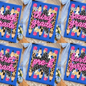 Preppy Back To School Pencil Png Bundle, Leopard Checkered Teacher PNG, Pre-K To Fourth Grade Design, School Girl Png, First Day Of School image 11