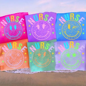 Preppy Nurse Smiley Png Bundle, Neon Nurse Bundle Png, Colorful Nurse Shirt Png, Preppy Nurse Png, Girly Nurse Sublimation
