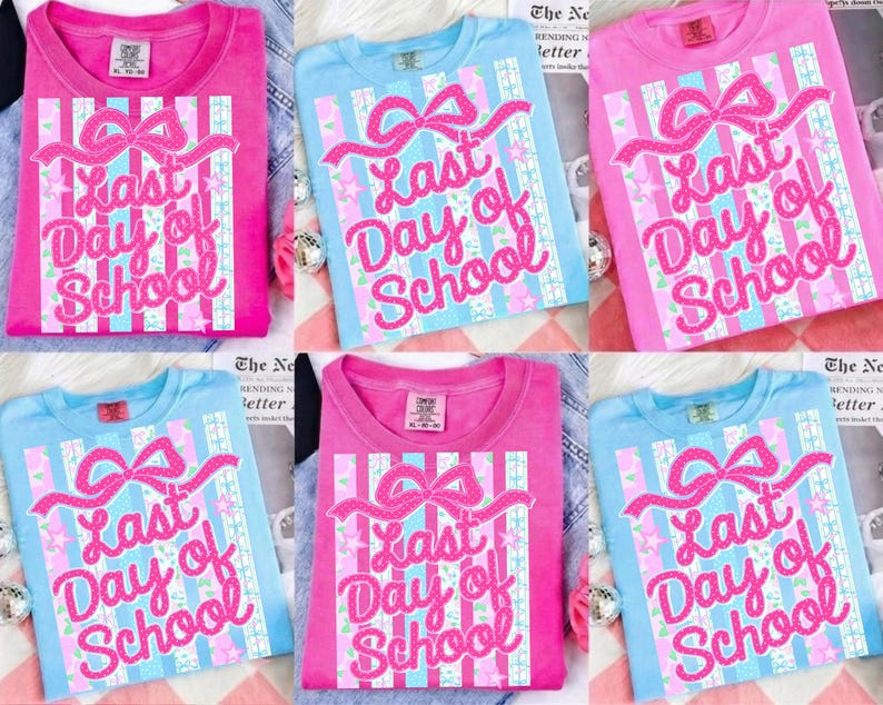 Striped Last Day Of School Coquette Floral PNG Bundle, Trendy Ditsy Floral Teacher Summer Png School's Out For Summer, Class Dismissed Png image 3