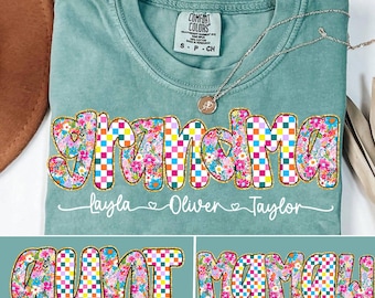 Glitter Grandma Aunt Mamaw Floral Bundle Png, Mothers Day Png, Preppy Mamaw, Pink Grandma with kids names Png, Mom Life Png, Mom Design