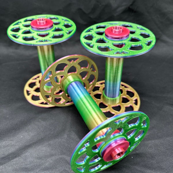 Set of 3 Electric Eel Spinning Wheel 6.0 Bobbins ~3D printed ~EEW 6 Rainbow Silky (Sheep not included)