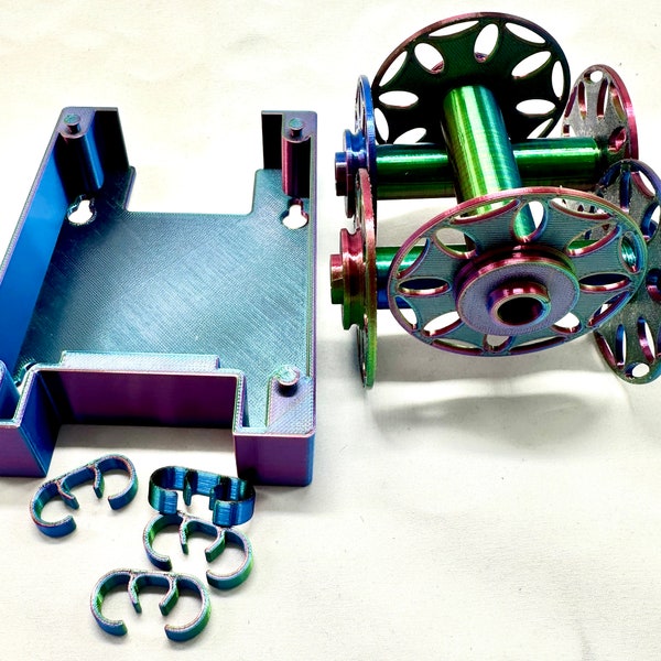 EEW Nano 2 Spinning Wheel 3D printed battery case w/ 3 bobbins ~Electric Eel Wheel ~ Tri Colored ~ Bling your Nano 2!