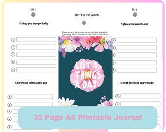 Journal Every Day for 30 Days by Making Lists with this A5 Printable with Guided Prompts