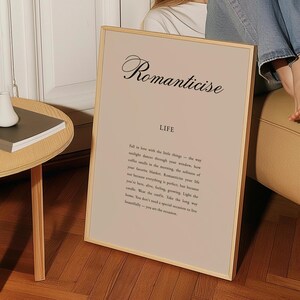Impresión de arte mural "Romantizando la vida": póster con cita caligráfica romántica, impresión de arte con poema, decoración de amor, regalo de aniversario para él y ella