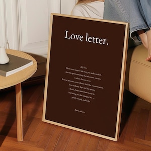 Impresión de arte de pared con carta de amor: póster con cita de caligrafía romántica, impresión de arte de poema, decoración de amor, regalo de aniversario para él y ella