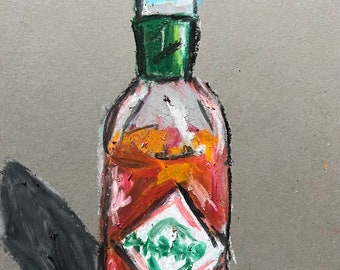 Tabasco-Flasche Ölpastell