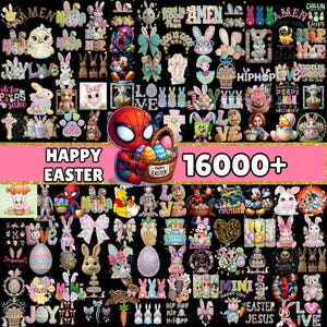 16000+ paasmegabundel, paaspng-bundel, cartoon paasbundel, konijnengezicht, eierbreker, trendy he Is Risen, digitale downloadsublimatie