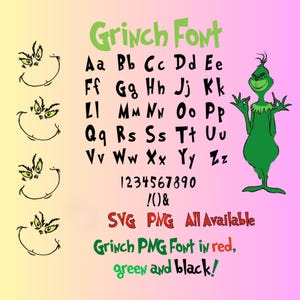 Paquete de fuentes navideñas Grich SVG, letras navideñas doodle SVG, fuente navideña SVG, alfabeto navideño, fuente de caracteres verdes, divertido Grich PNG