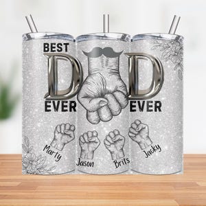 Custom Best Dad Ever 20oz Skinny Tumbler, Father&#39;s Day Fist Bump, Hand Fist Bump Png, Super Dad and Children Hands 20oz Tumbler Wrap