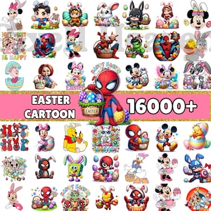 16000以上のイースター漫画PNGバンドル、イースターPNGバンドル、漫画イースターバンドル、バニー、スーパーヒーロー、ディズニー、マイキートレンディデジタルダウンロード昇華