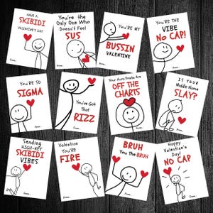 12 cartes de Saint-Valentin pour enfants en argot, Saint-Valentin imprimable drôle de salle de classe, Saint-Valentin d'école de préadolescents d'ado, Saint-Valentin de garçons, carte de Saint-Valentin drôle